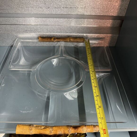 Vintage 1970s Lucite Acrylic Bamboo Handle Serving Tray Set – Mid Century Modern - Picture 13 of 15